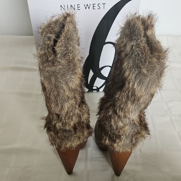 Nine West  Faux Fur Ankle Boots - Brown - Picture 12 of 16